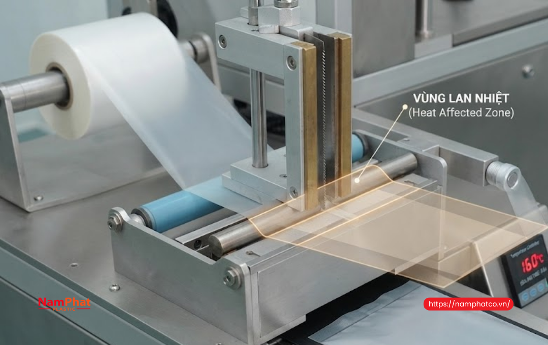 Nhiệt từ thanh hàn nhiệt làm miệng túi PE bị dính khó mở