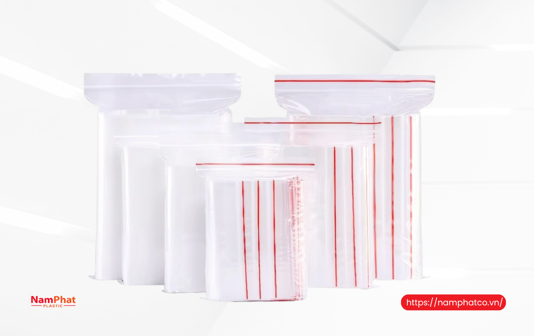 Túi zipper chỉ đỏ thành phẩm nhiều kích thước